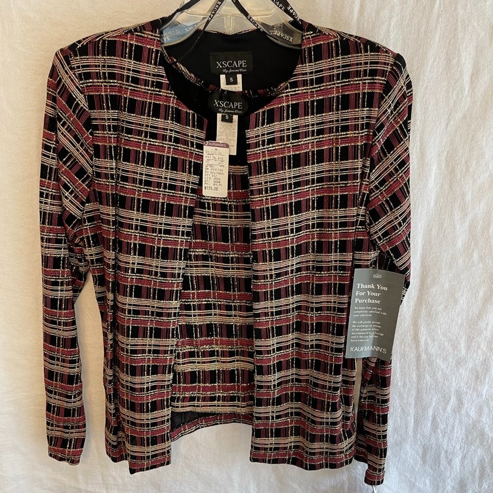 Vintage Xscape Joanna Chen Tank Jacket Set Red Black Gold Glitter Small